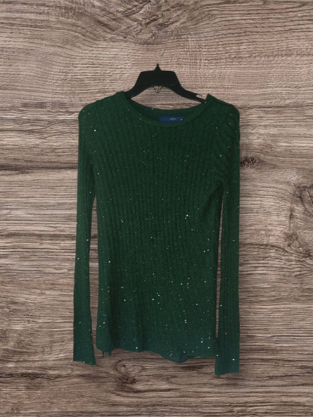 APT. 9 Women's XS Green Shimmer Ribbed Long Sleeve Sweater Glitter Knit Top